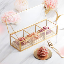 Load image into Gallery viewer, Handmade Peony mooncakes wth glass gift box (Taro, Sesame, Hand-fried custard with salted egg yolk)
